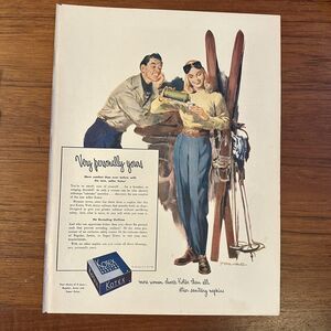 1948 Kotex Sanitary Napkins Vintage Print Ad Tom Hall Art Ski Lodge